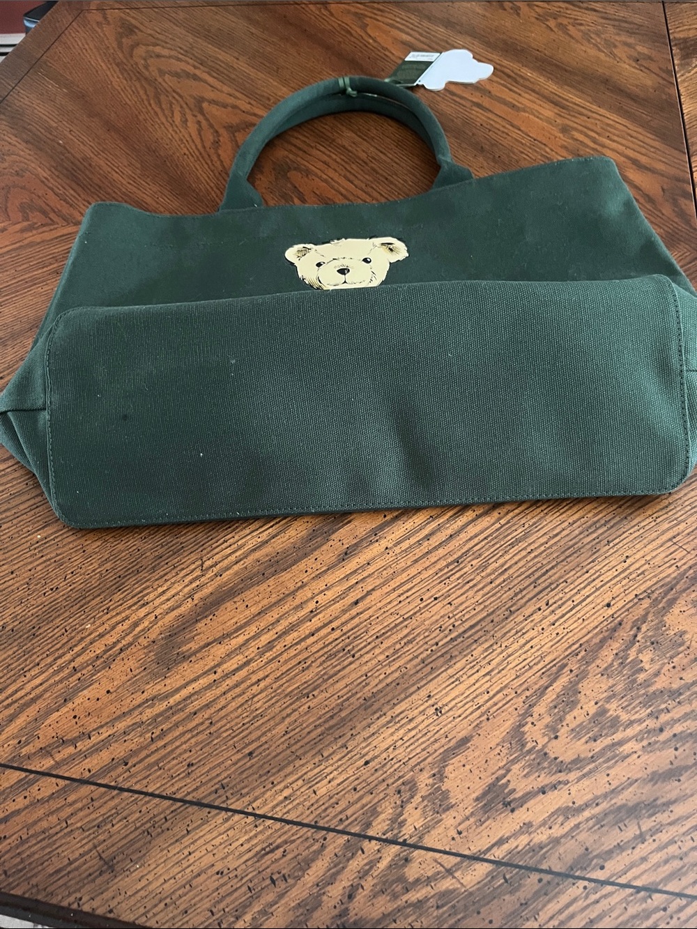 Harrods Green Canvas Tote with Teddy Bear Print - Picture 7 of 13